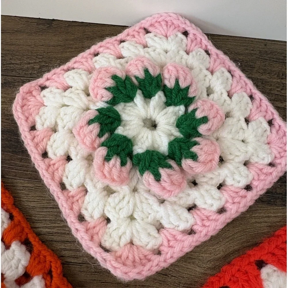 Lot Of 3 Handmade Crochet Floral Granny Square Pot Holder Trivet 6